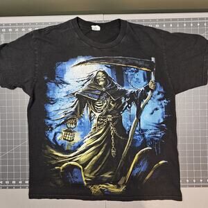 Vintage Grim Reaper Tshirt Medium 90s Y2K Biker Death Cyber Biker MMA Streetwear